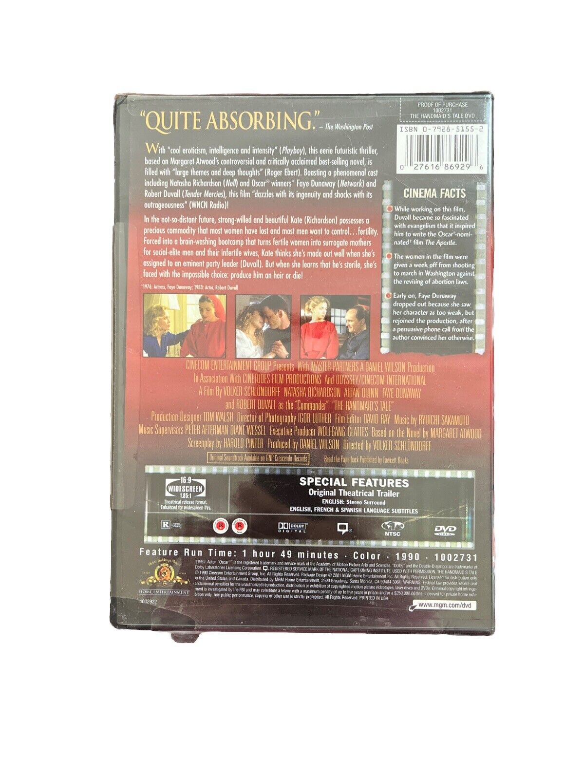 Collectable THE HANDMAID'S TALE (DVD 1990 MGM) NATASHA RICHARDSON ROBERT DUVALL