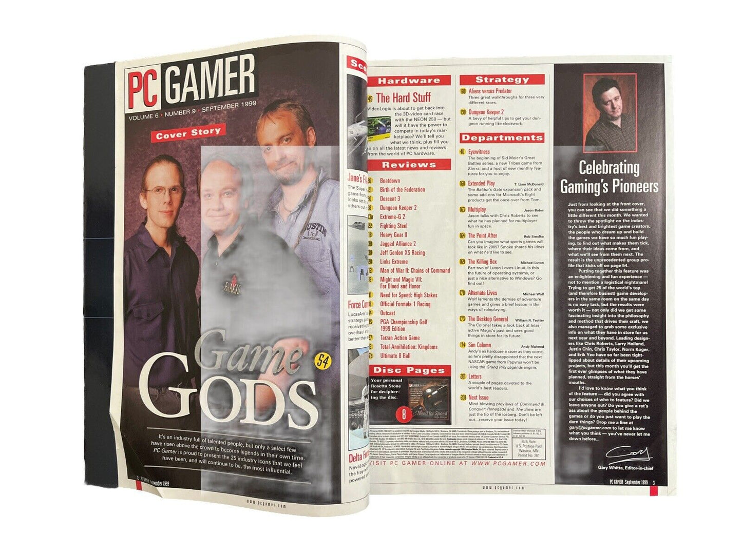 Collectable Vintage PC GAMER Magazine Vol.6 No.9 September 1999 - Game Gods