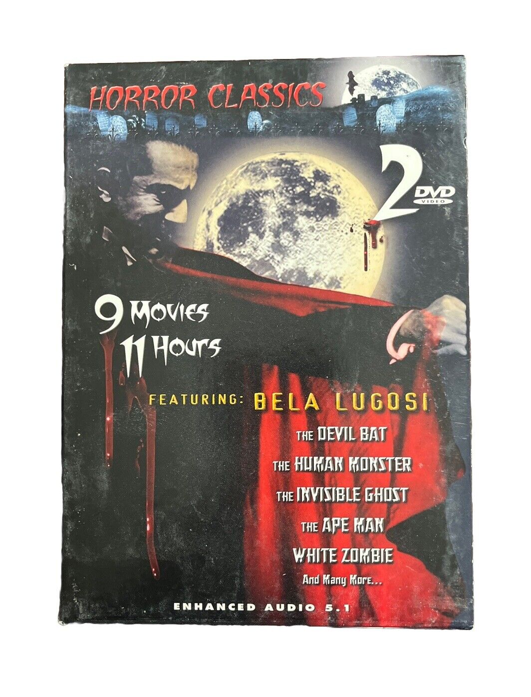 Vintage Collectable HORROR CLASSICS 9 Movies 11 Hours Bela Lugosi 2 DVDs