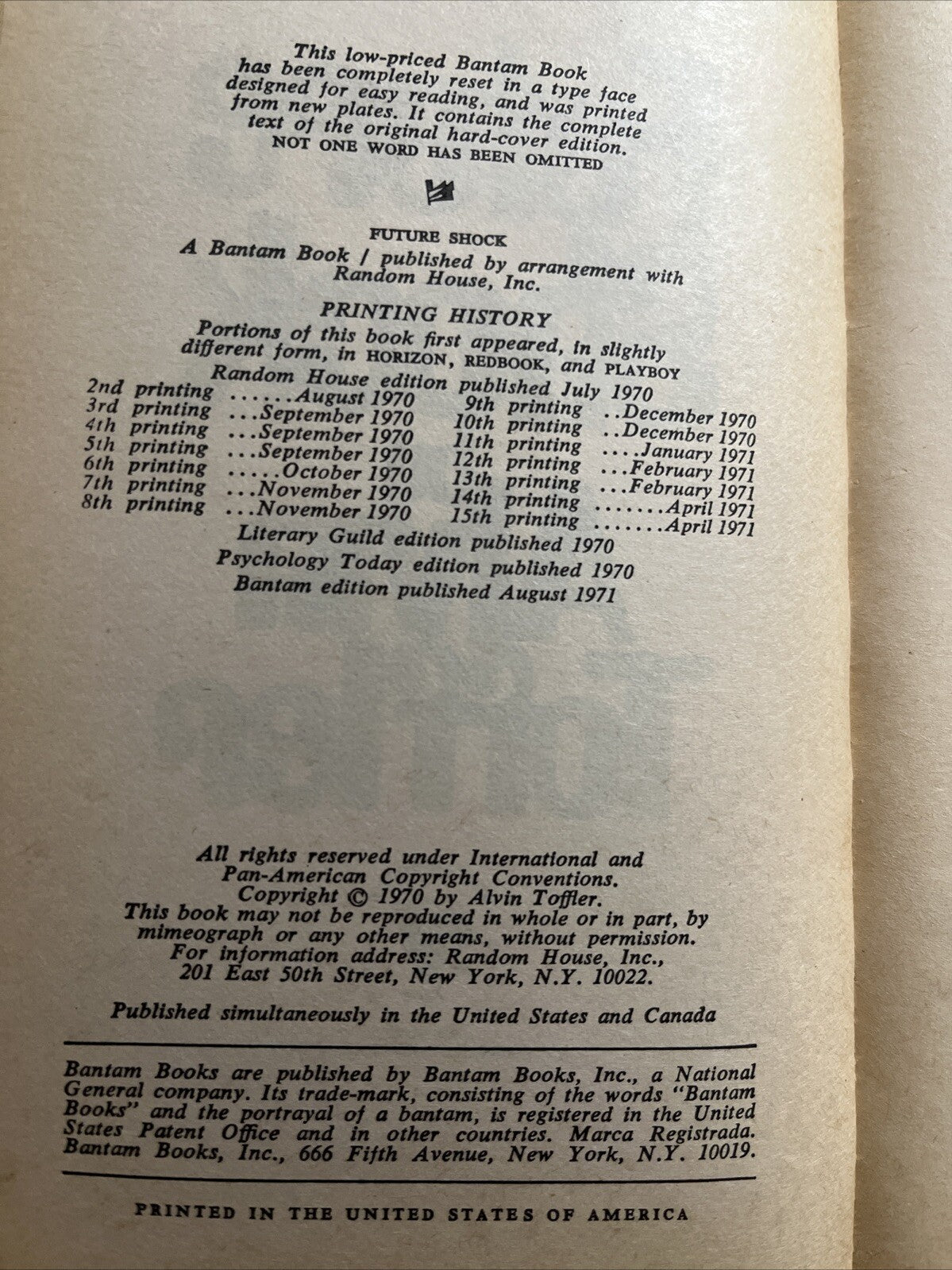 Classic Collectable Science Fiction Book Future Shock by Alvin Toffler