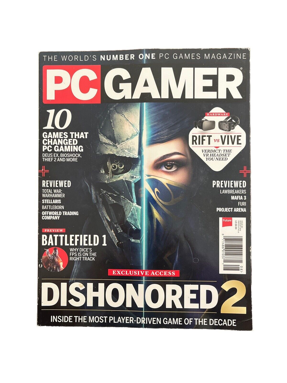 PC Gamer Video Game Magazine #281 August 2016 Dishonored 2