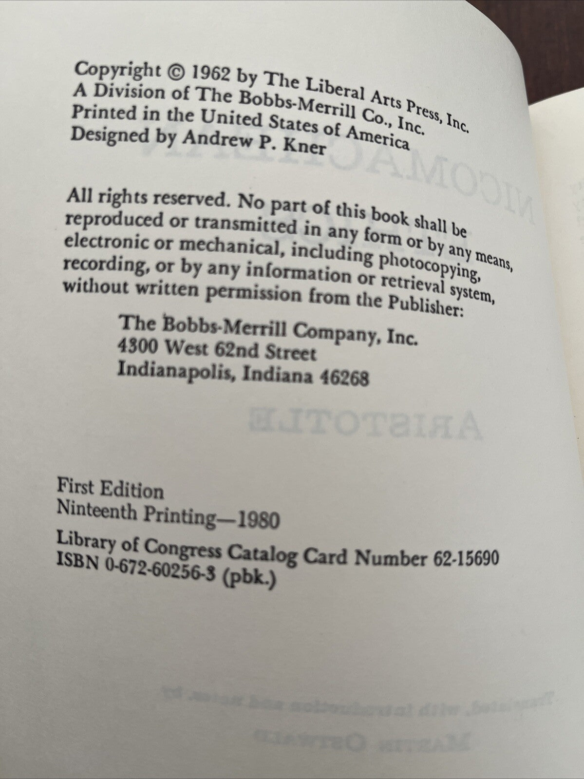 Ancient Greek Philosophy Book Aristotle’s Nicomachean Ethics Martin Osteald