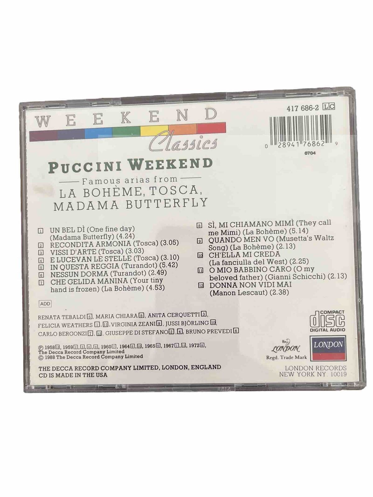 Puccini Weekend (CD, Oct-1990, London)