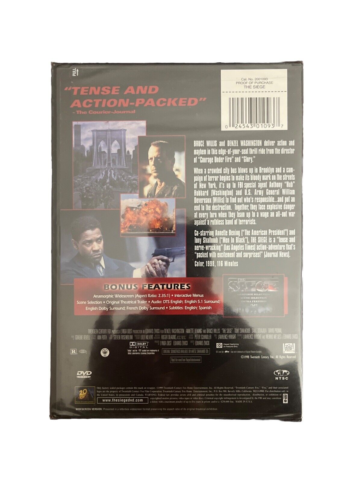 The Siege [DVD, 1999] New Sealed Denzel Washington Bruce Willis Annette Benning