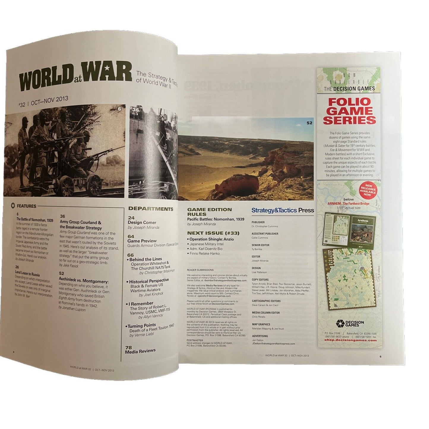 World At War Wargame Magazine #32 N Board Game - Pacific Battles: Nomonhan, 1939