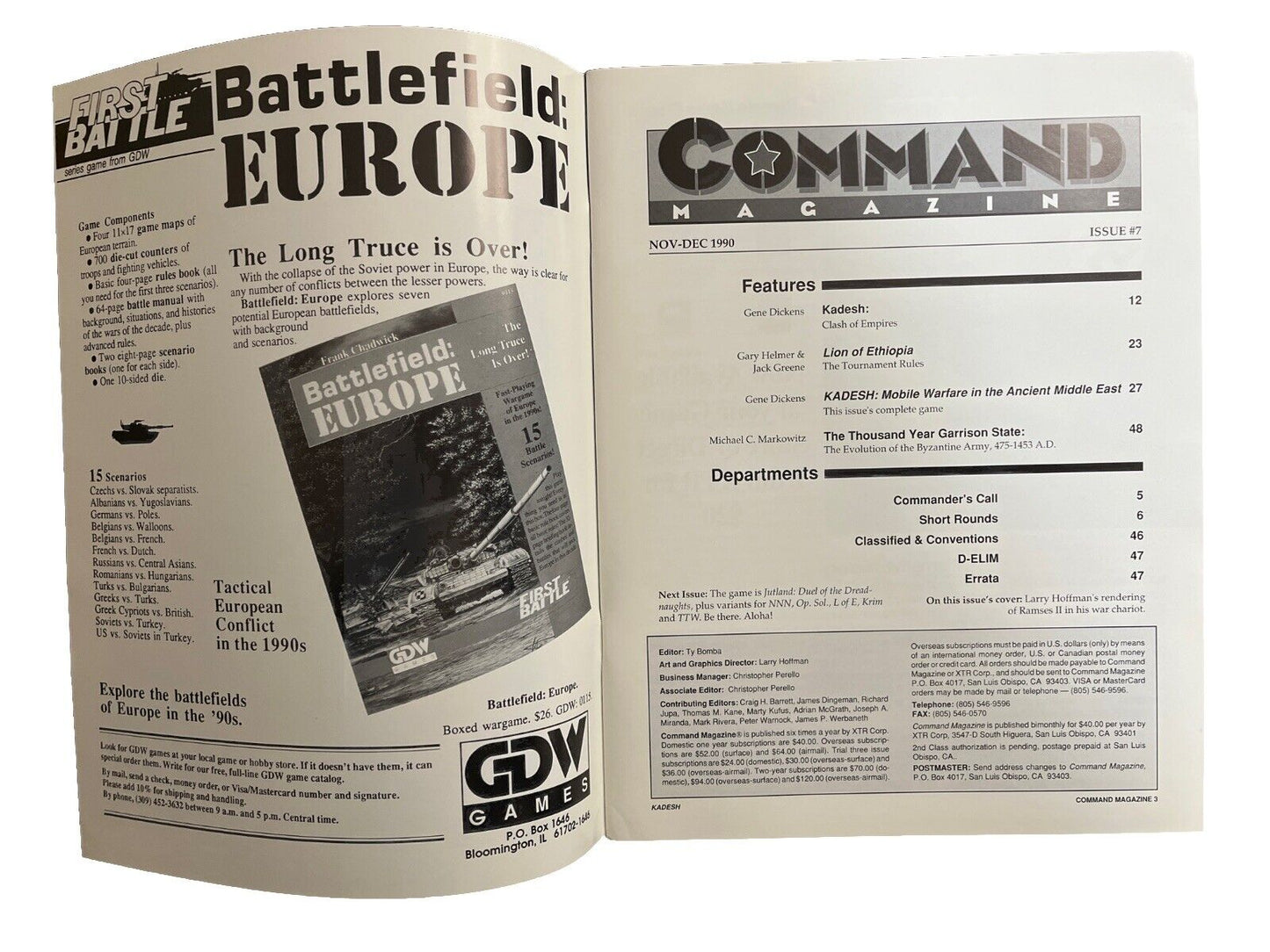 XTR Vintage Collectable Command Wargame Magazine #7 Nov-Dec 1990 - Kadesh