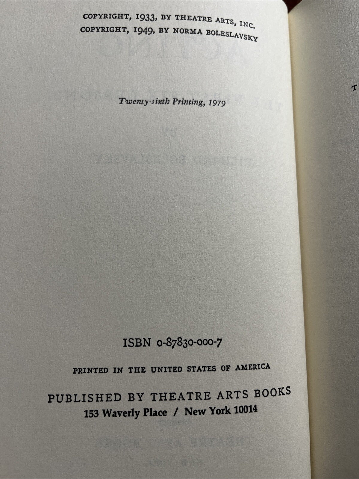 Classic Learning Book Acting The First Six Lessons By Richard Boleslavsky 1979
